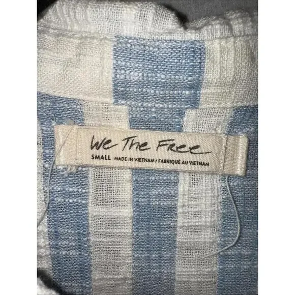 We the Free Classic Boho‎ Beach Gauze Cropped Fringe Striped Button Blouse Small - Picture 8 of 15